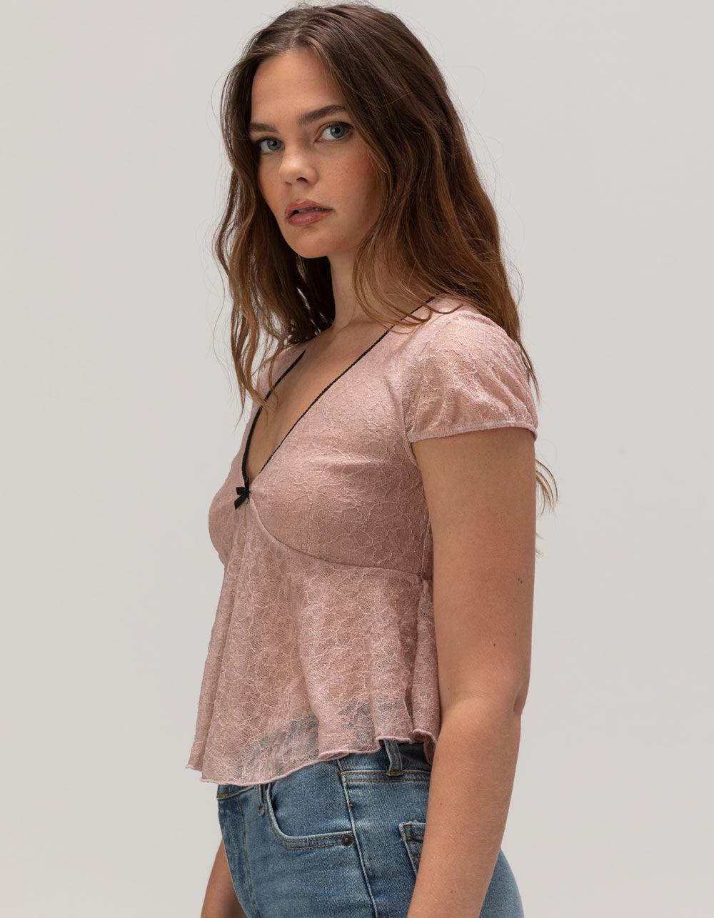FULL TILT Lace V-Neck Womens Top - IVORY Product Image
