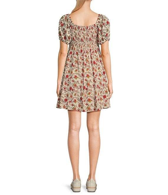Angie Floral Print Scoop Neck Short Sleeve Tie Front Empire Waist Dress Product Image