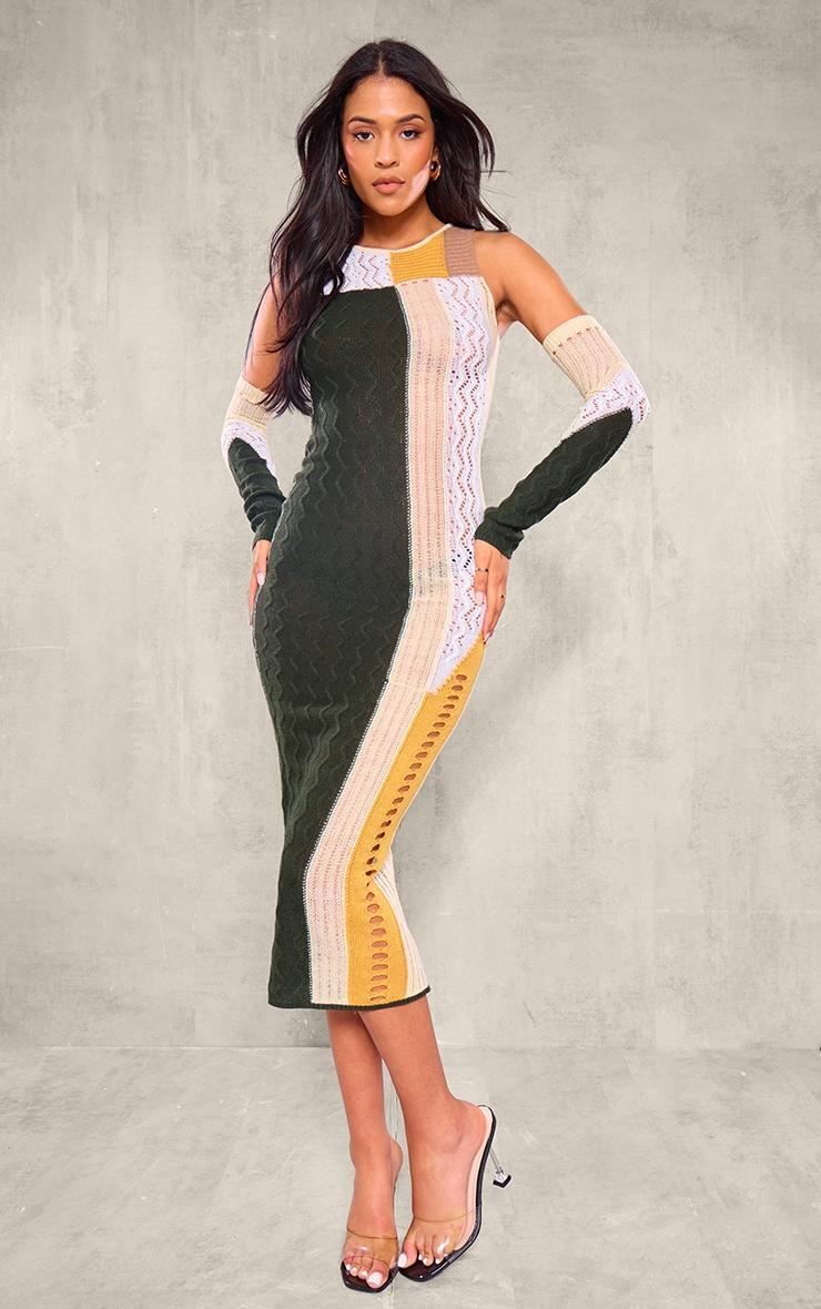  Tall Multi Green Knit Midi Dress With Matching Sleeves Product Image