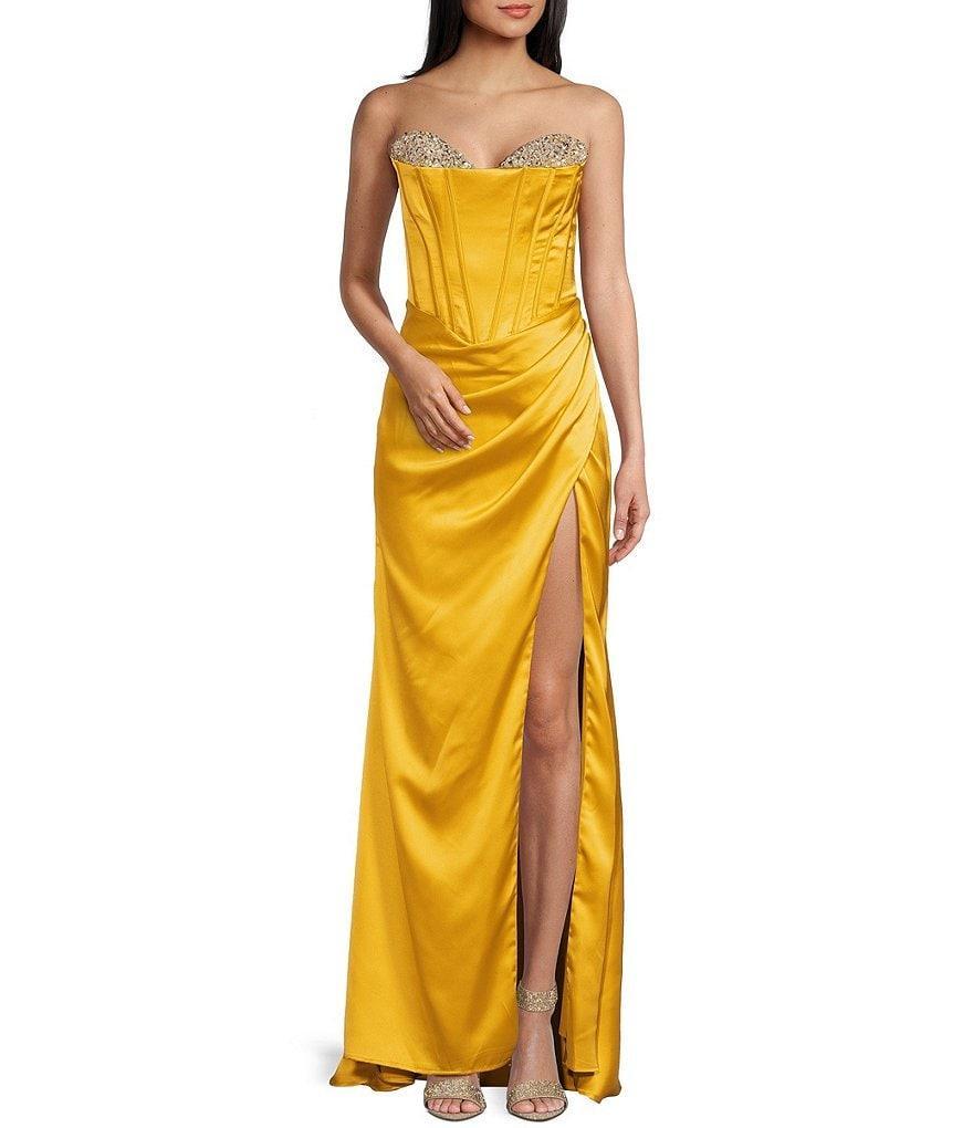 GB Social Corset Rhinestone Beaded Long Dress Product Image