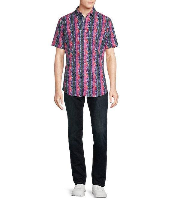 Cremieux Big & Tall Premium Denim Multi Color Pattern Stretch Short-Sleeve Woven Shirt Product Image