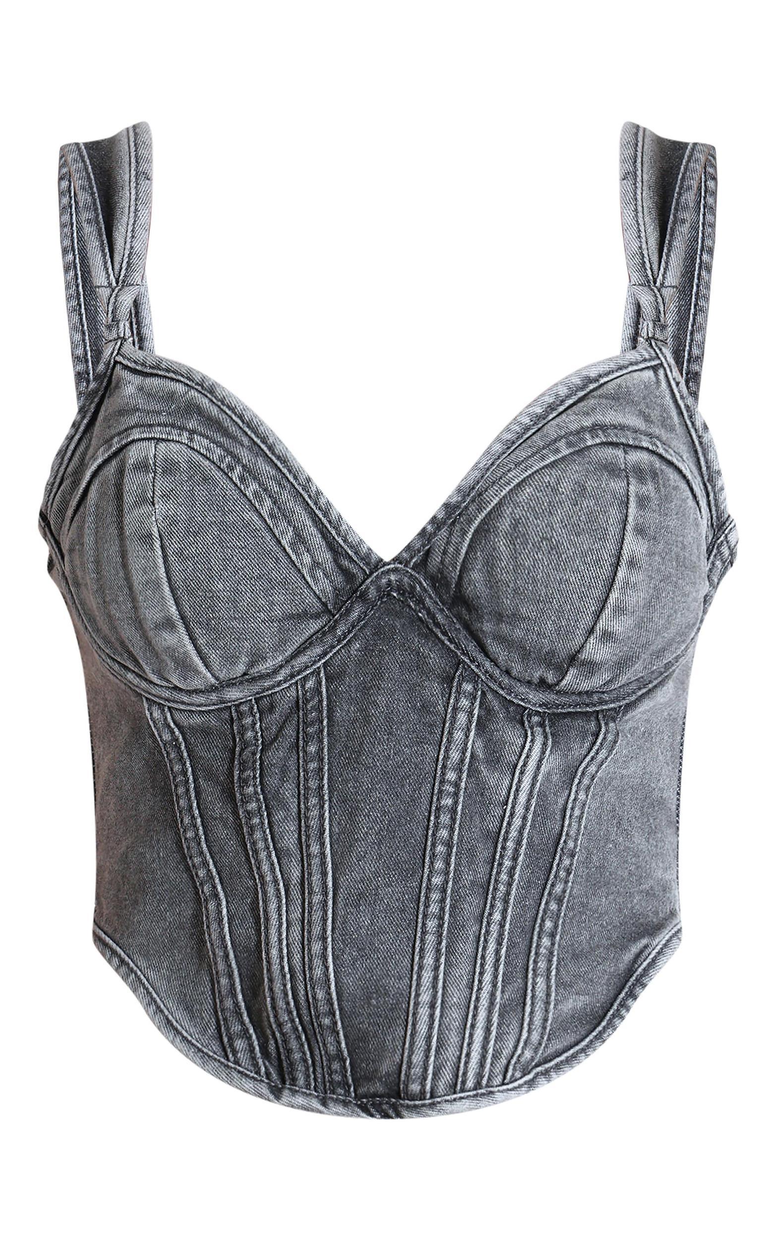 Washed Grey Dip Hem Bust Cup Denim Corset Product Image