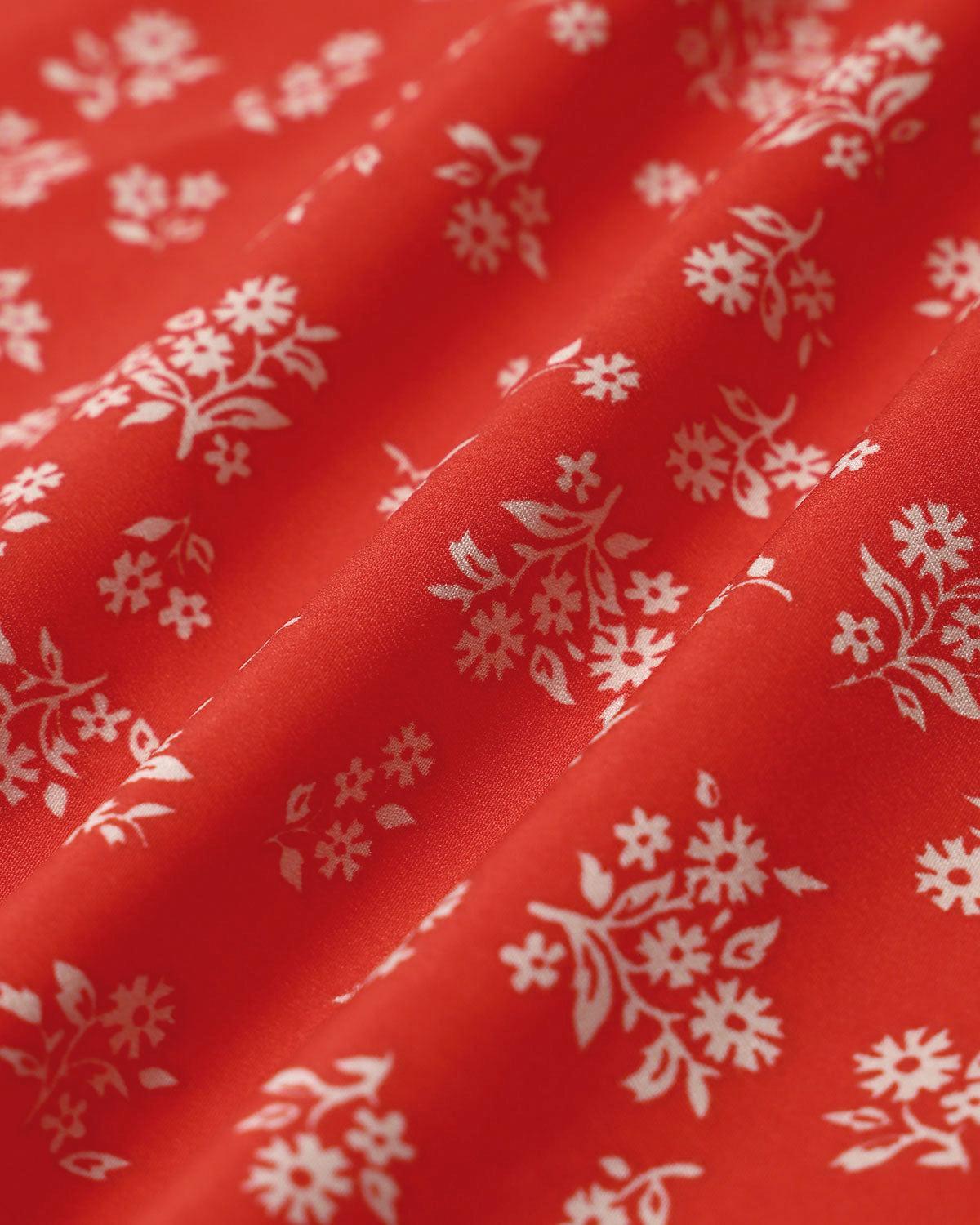 Red Floral V-Neck Wrap Midi Dress Product Image