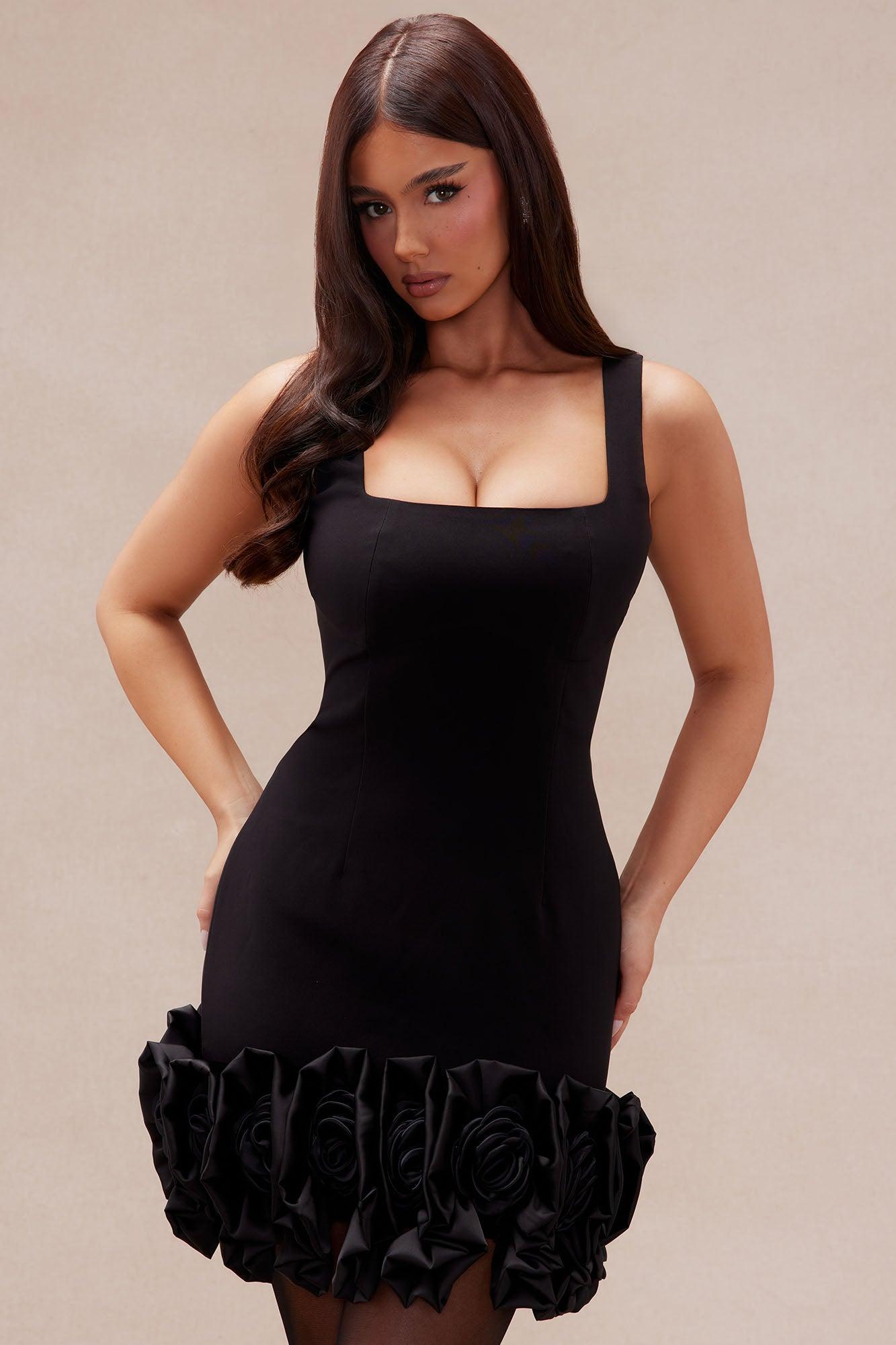 Sasha Rose Hem Mini Dress - Black Product Image