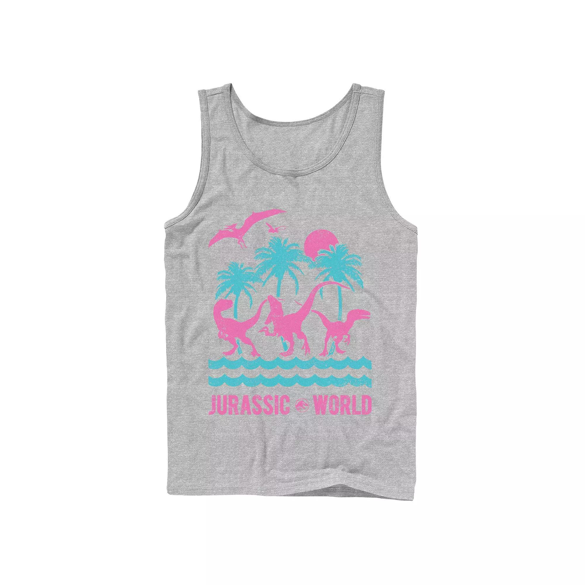 Mens Jurassic World Two Dinosaur Beach Retro Tank Top Athletic Grey Product Image