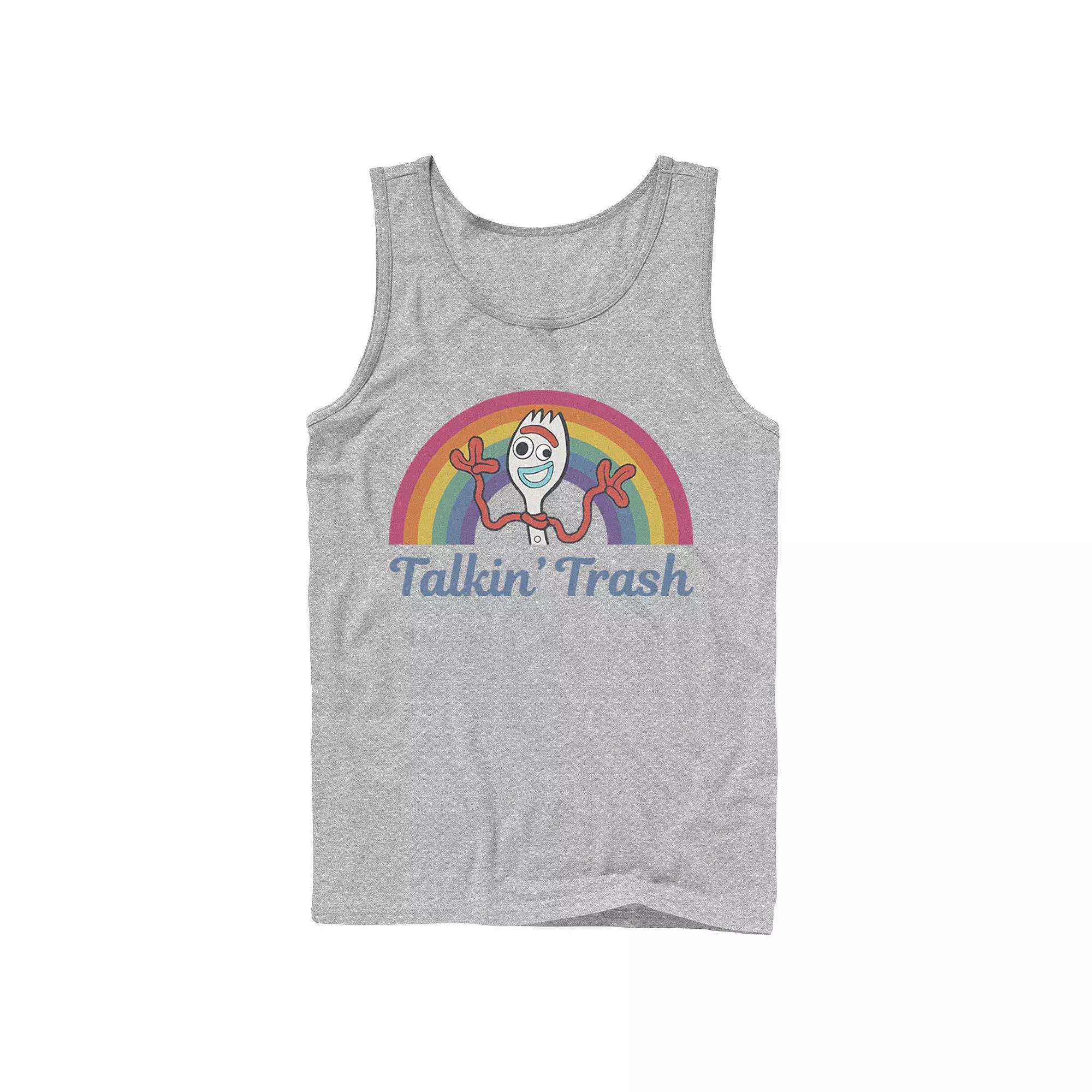 Men's Disney / Pixar Toy Story 4 Forky Talkin' Trash Rainbow Poster Tank Top, Size: Large, Athletic Grey Product Image