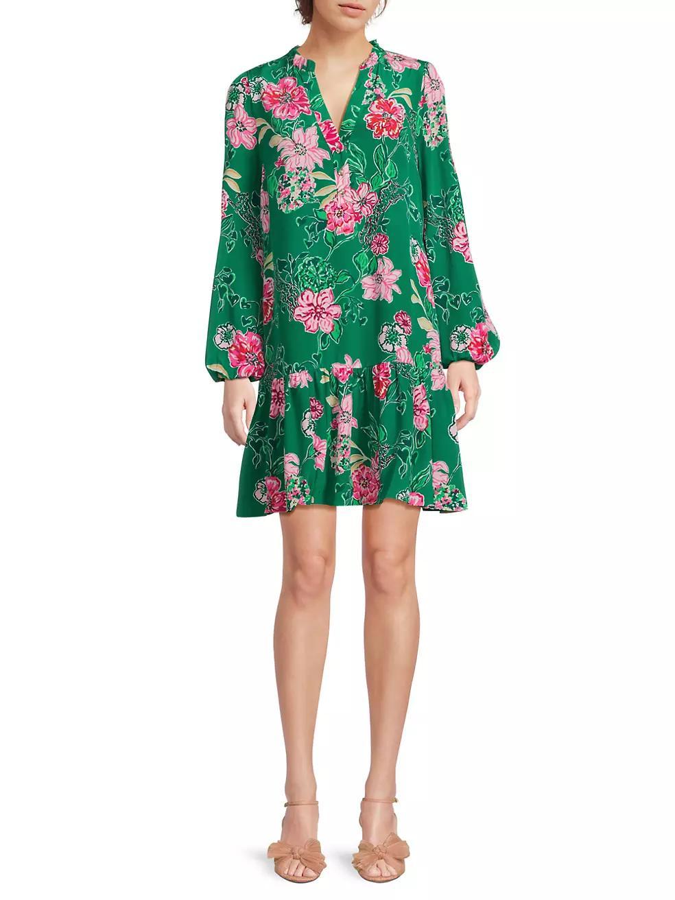 Evaline Floral Silk Dress Product Image