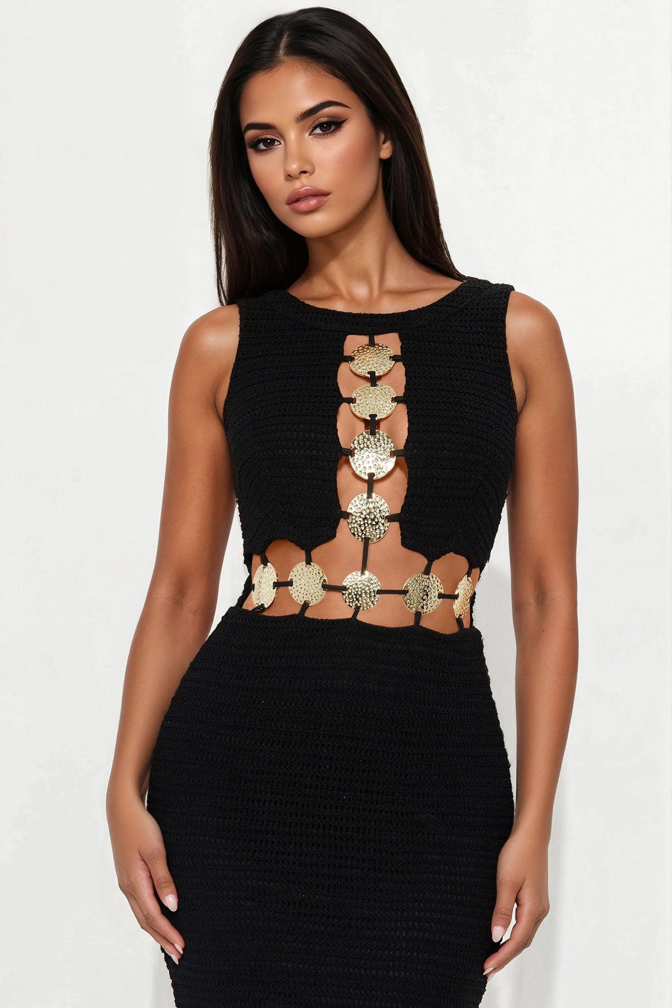 Isandra Hardware Crochet Maxi Dress - Black Product Image