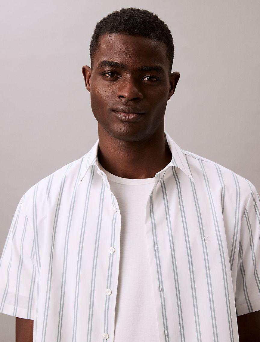 Calvin Klein Mens Poplin Stripe Classic Button-Down Shirt - Multi Product Image