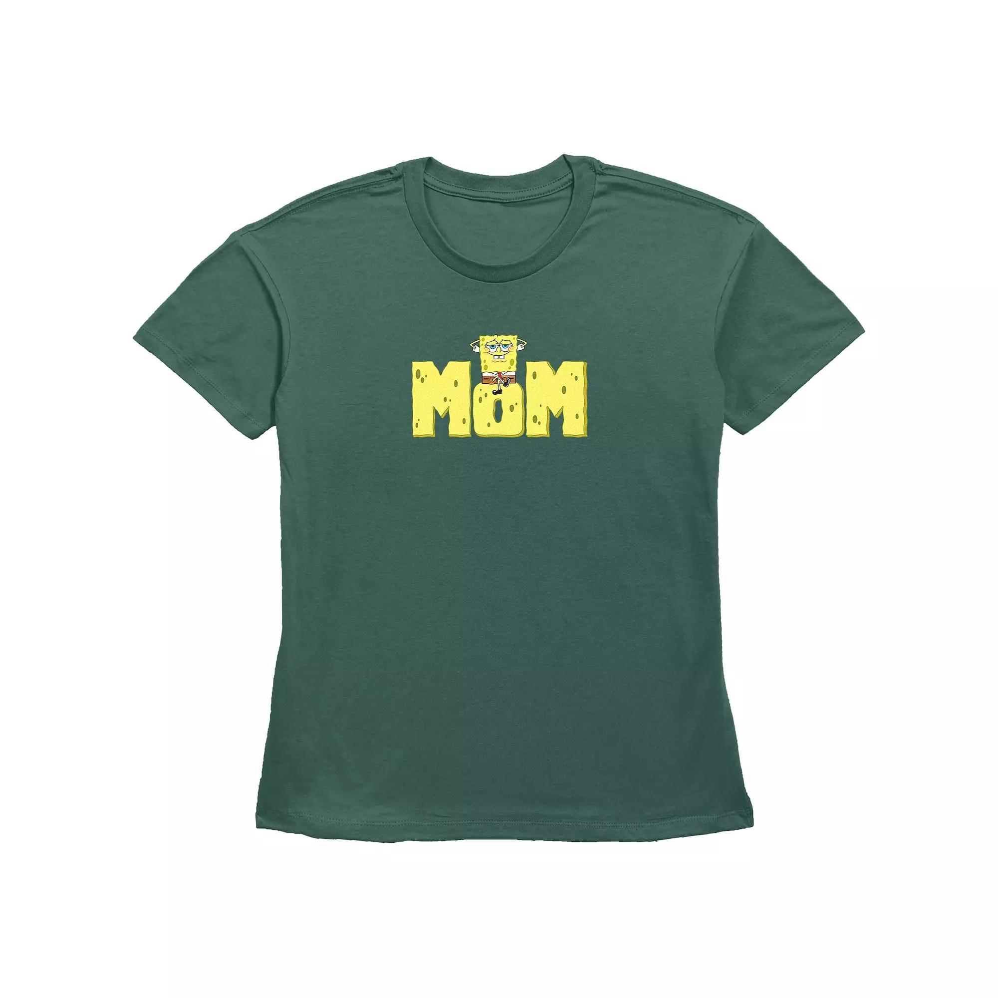 Womens SpongeBob SquarePants Mom Basic Fit Graphic Tee Green Product Image