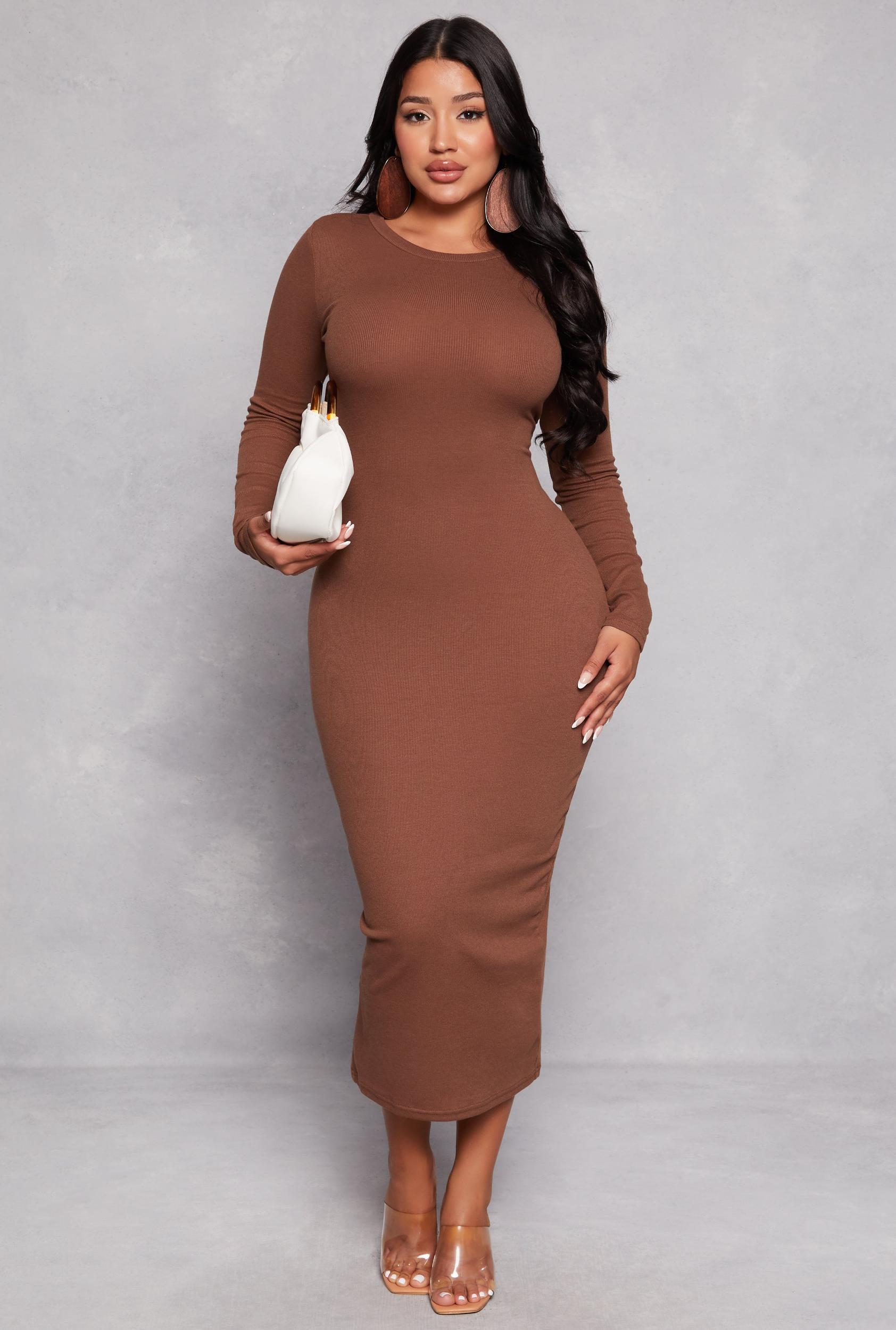 Womens Daisy Ribbed Crew Neck Midi Dress Product Image