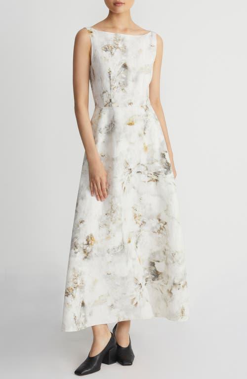 Womens Printed Silk & Linen-Blend Midi-Dress Product Image