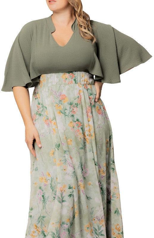 Sage Floral Print Avisa A-Line Evening Gown - Plus Product Image
