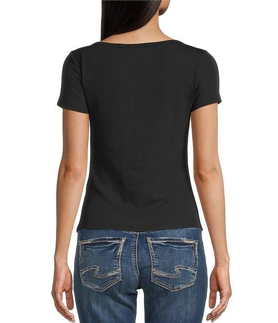 Moa Moa Crewneck Neck Short Sleeve Button-Front Top Product Image