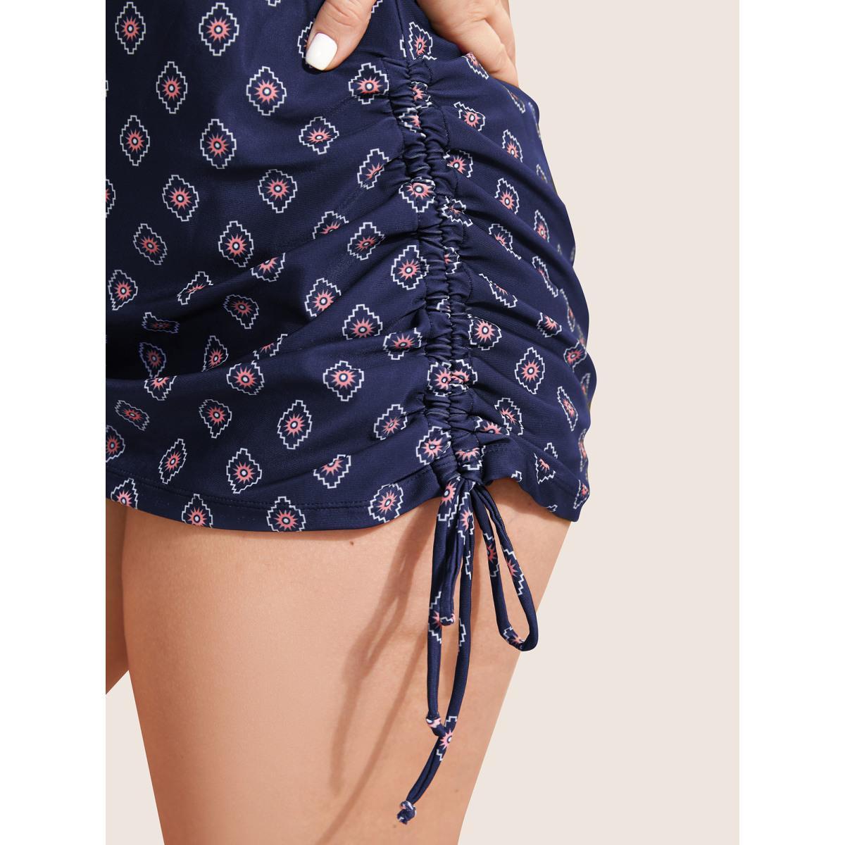 Plus Size V Neck Bandana Print Drawstring Swim Top Women's Swimwear Black Beach Tie knot High stretch Skinny V-neck Curve Swim Tops BloomChic 26/4X Product Image
