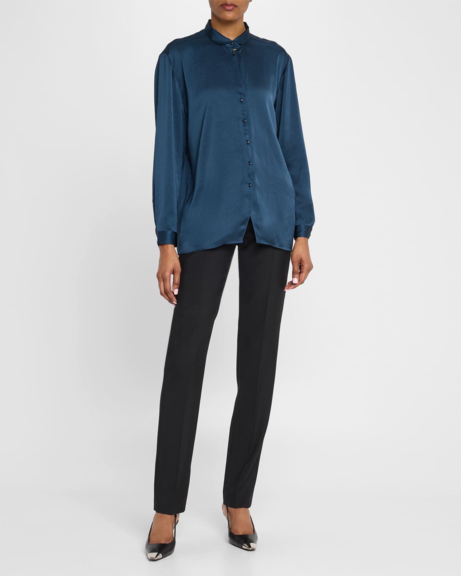 Embellished Washed Satin Button-Down Blouse Product Image