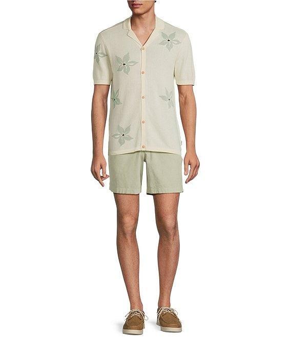 Rowm Outsider's Oasis Short Sleeve Jacquard Flower Button Front Sweater Knit Shirt Product Image