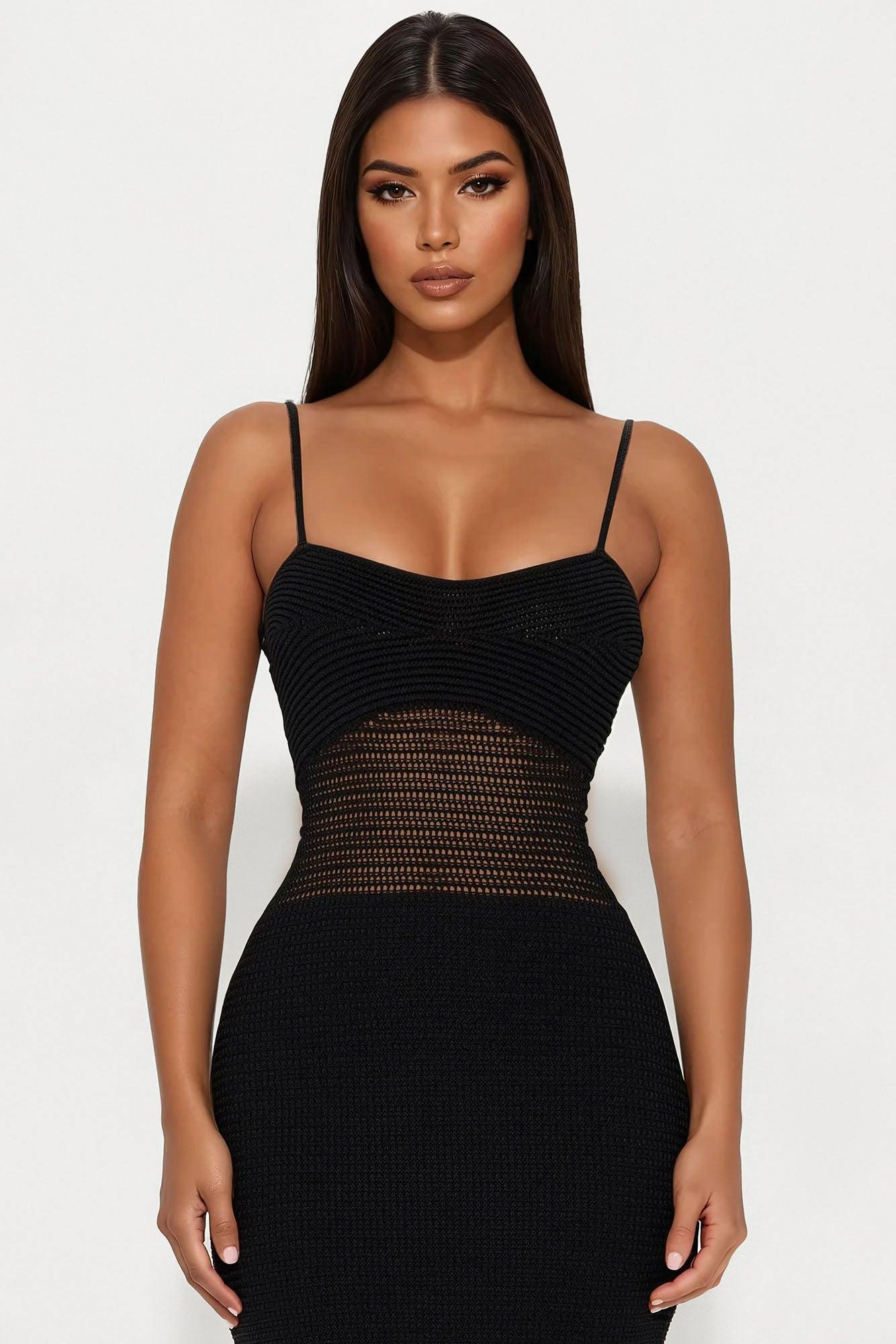 Coastline Crochet Vacation Midi Dress - Black Product Image