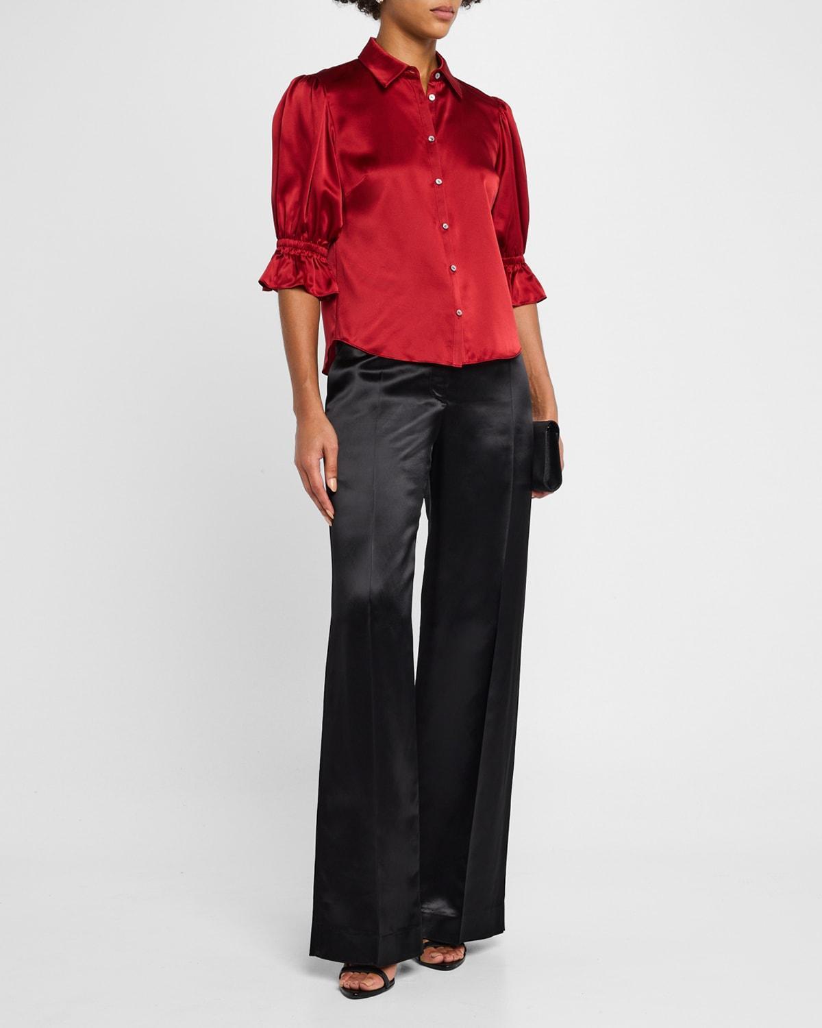 Womens Fiona Silk Puff-Sleeve Blouse Product Image