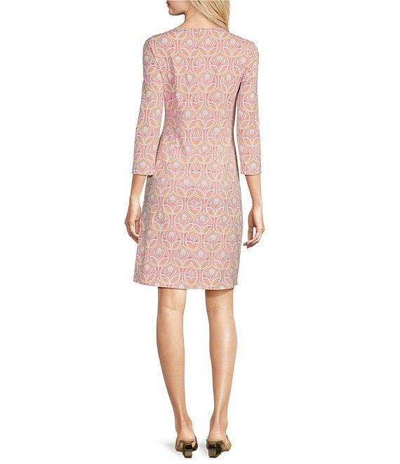 J.McLaughlin Sophia Catalina Printed Knit Round Neck 3/4 Sleeve Sheath Midi Dress Product Image