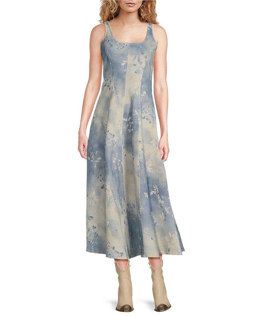 Reba Twill Antique Floral Scoop Neck Sleeveless Fit & Flare Tank Dress Product Image