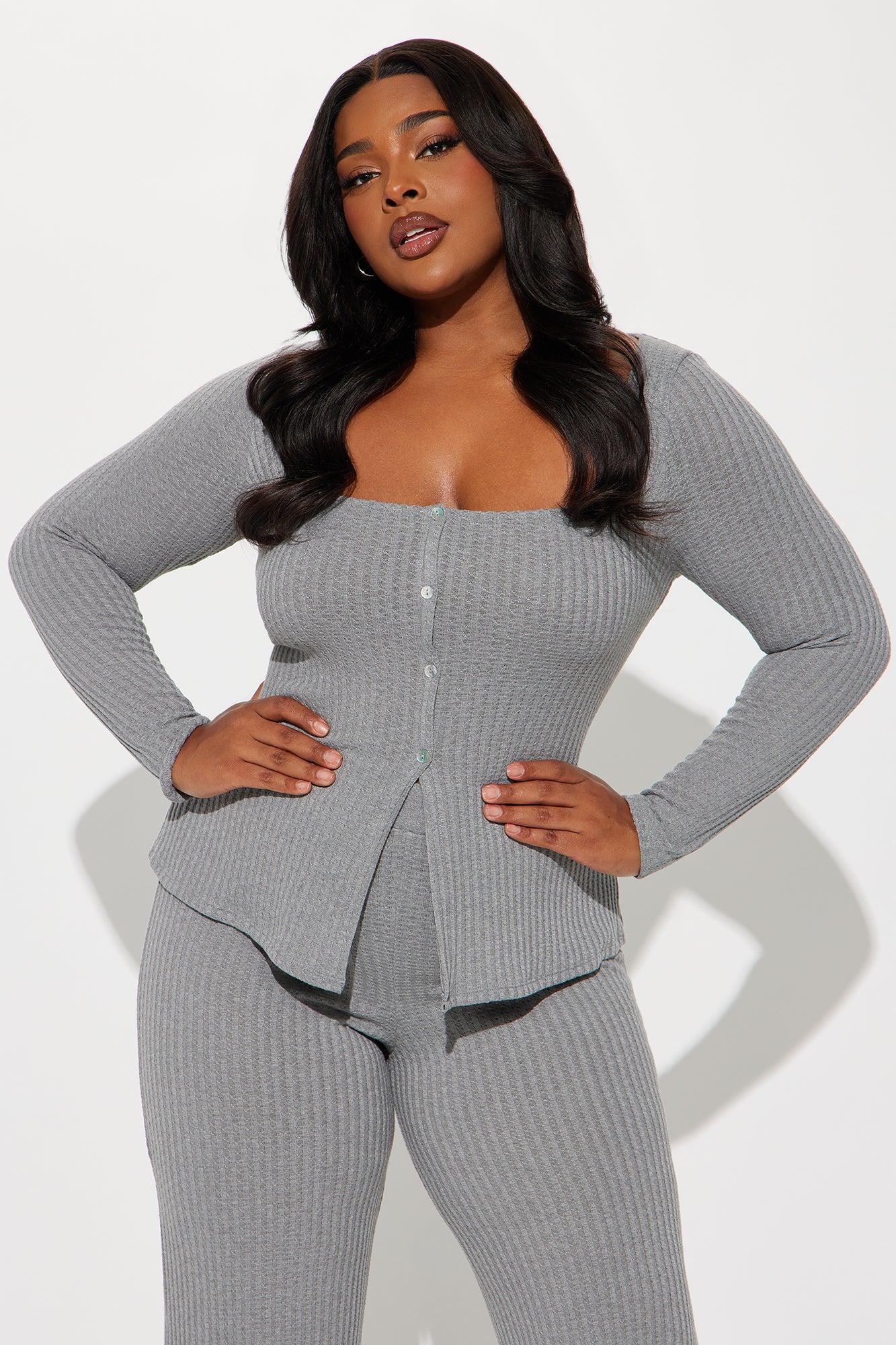 Rosalee Ribbed Pant Set - Grey Product Image