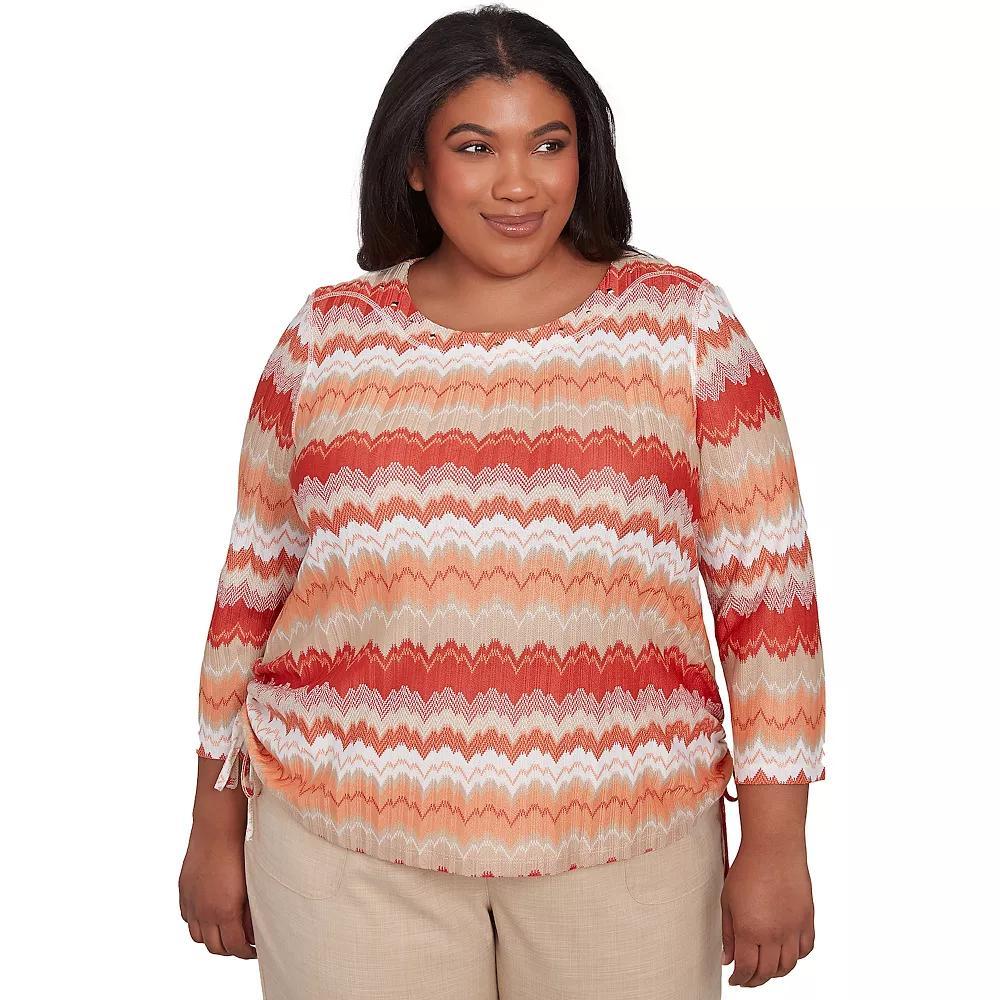 Plus Size Alfred Dunner Modern Chevron Drawstring Top, Women's, Size: 2XL, Orange Team Product Image