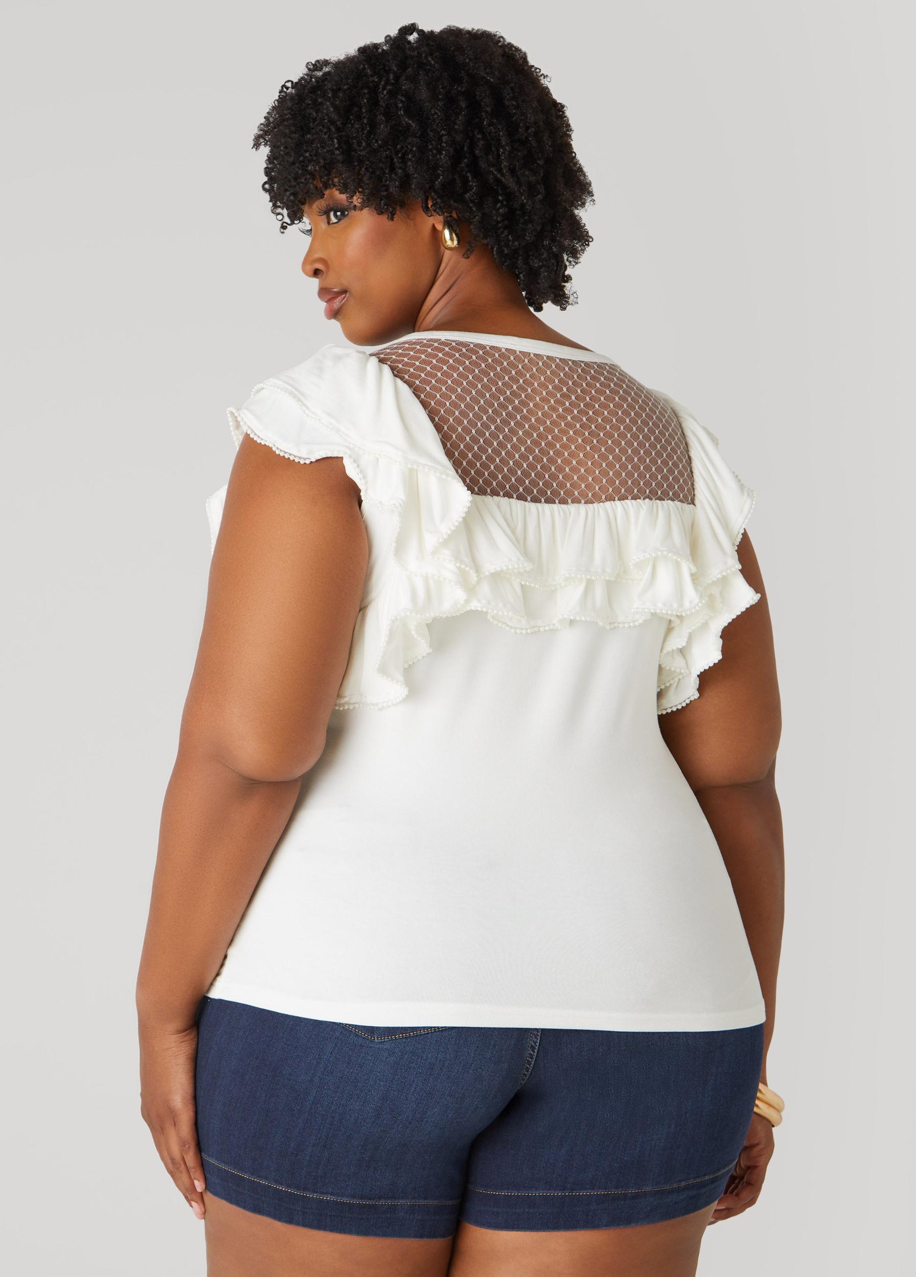 Faux Pearl Mesh Paneled Top Product Image