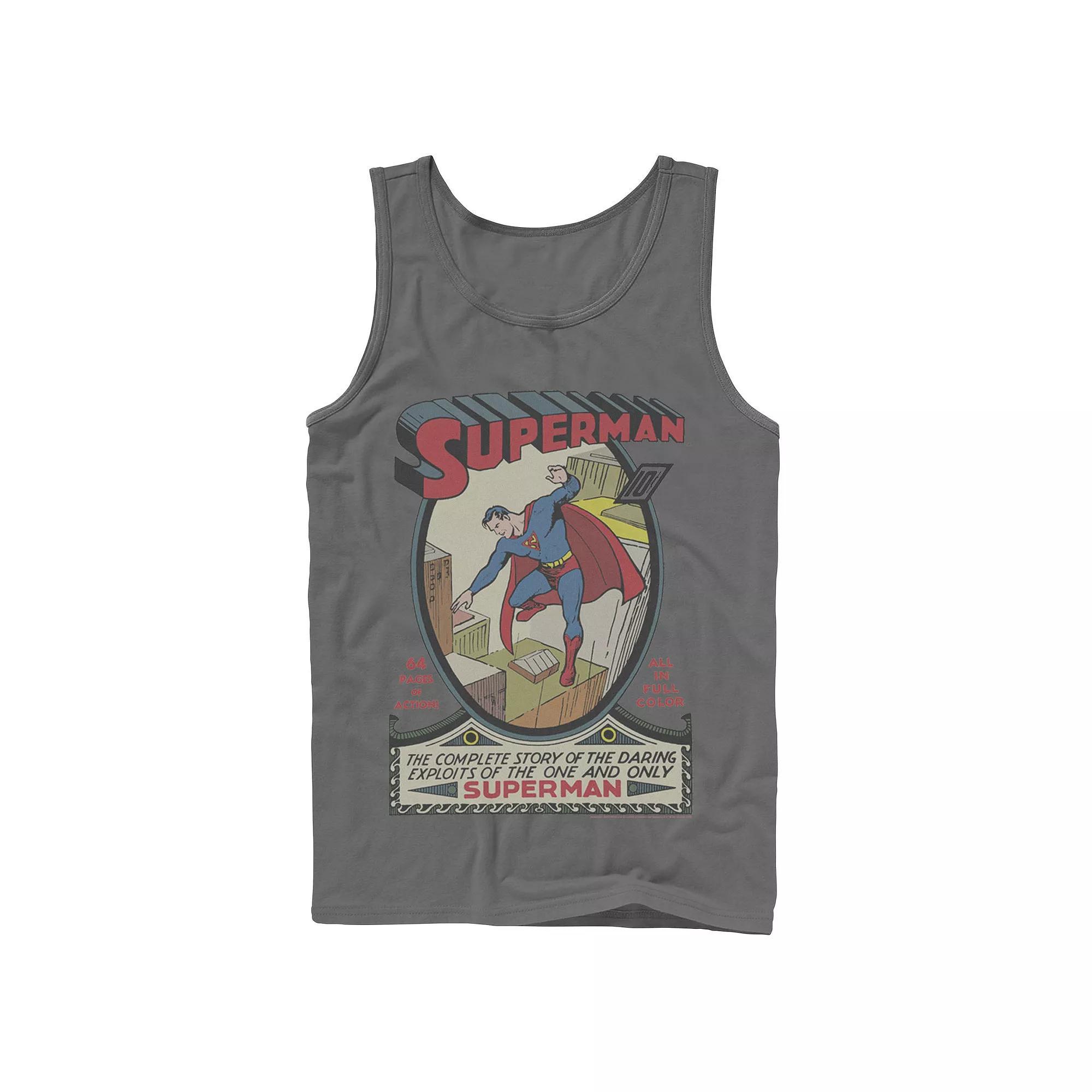 Men's DC Comics Superman 64 Pages Of Action Comic Cover Tank Top, Size: XL, Grey Product Image