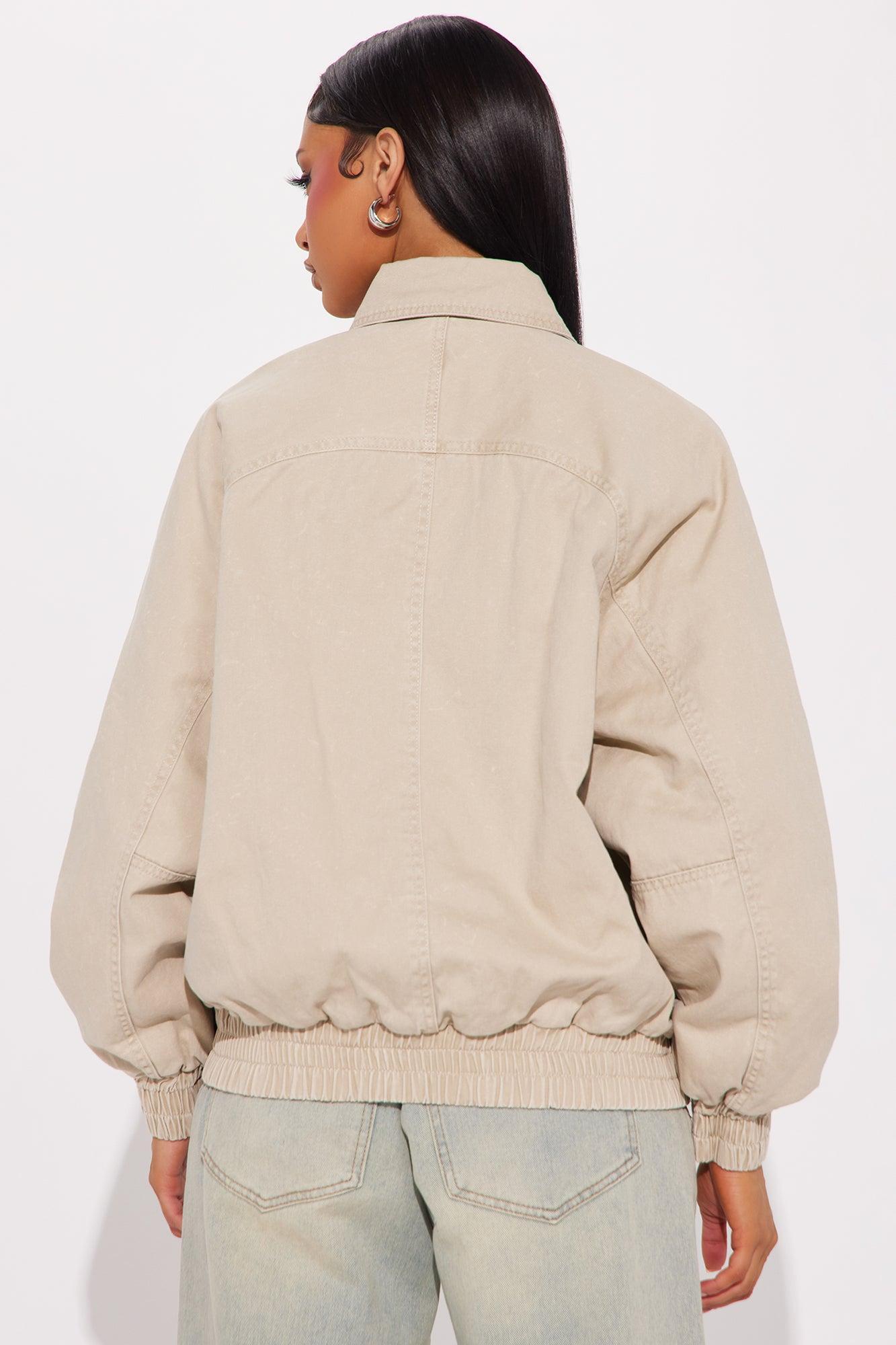 Make Time Oversized Washed Bomber Jacket - Tan Product Image