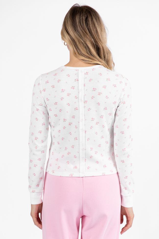 Lazy Floral Ivory and Pink Floral Print Waffle Layering Top FINAL SALE Product Image