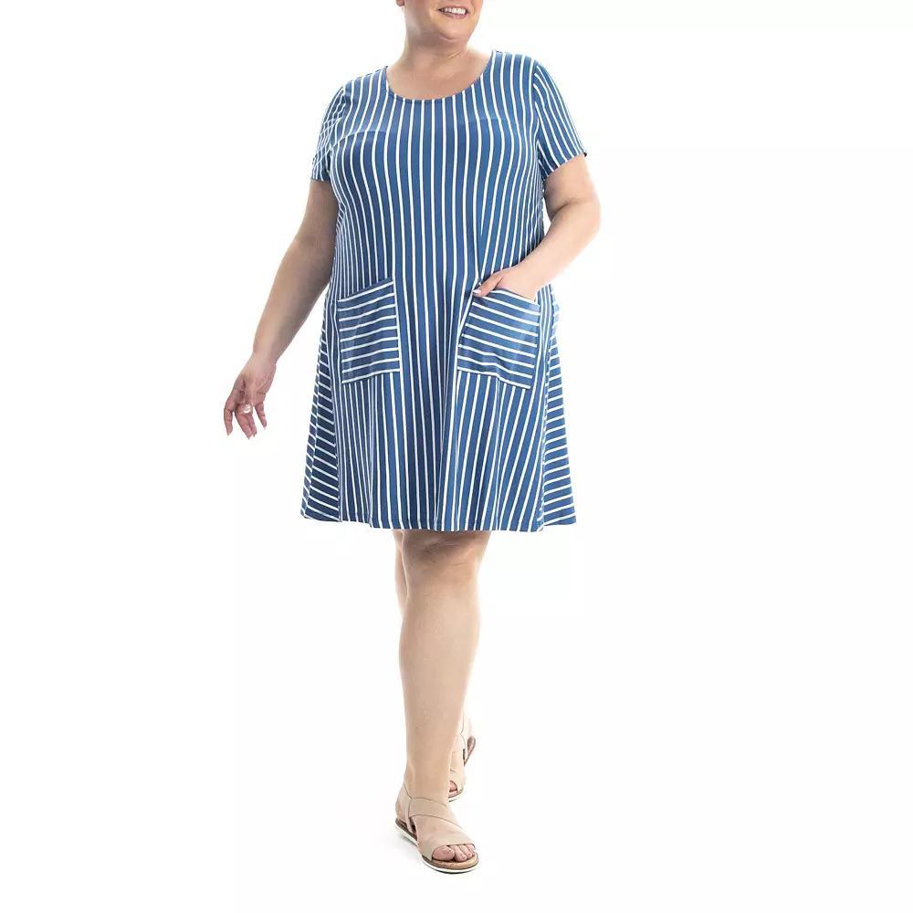 Plus Size Nina Leonard Striped T-shirt Dress, Women's, Size: 2XL, Blue Ivory Product Image