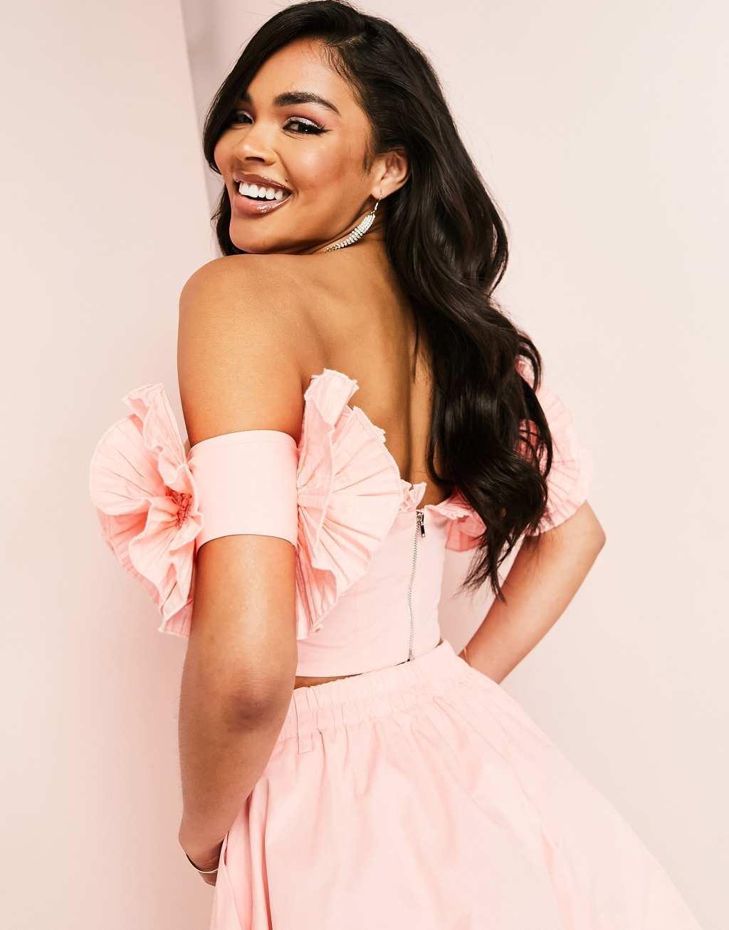 ASOS LUXE pleated ruffle top Product Image