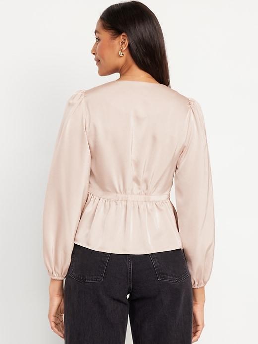 Waist-Defined Velvet Peplum Top Product Image