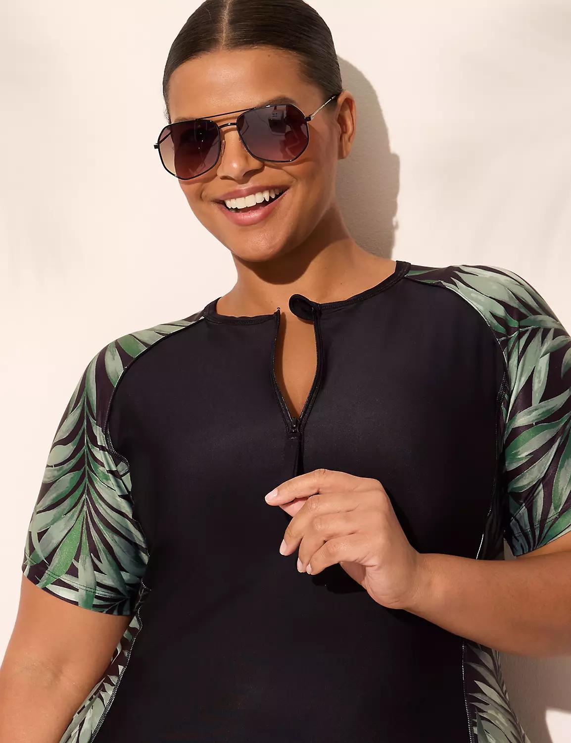 Quarter Zip Short-Sleeve Swim Rash Guard Product Image