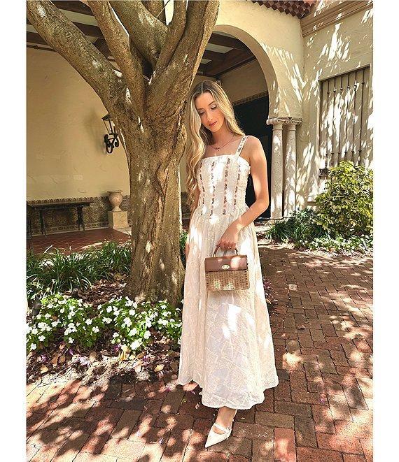 Agua Bendita Emerald Embroidered Square Neck Sleeveless Maxi Dress Product Image