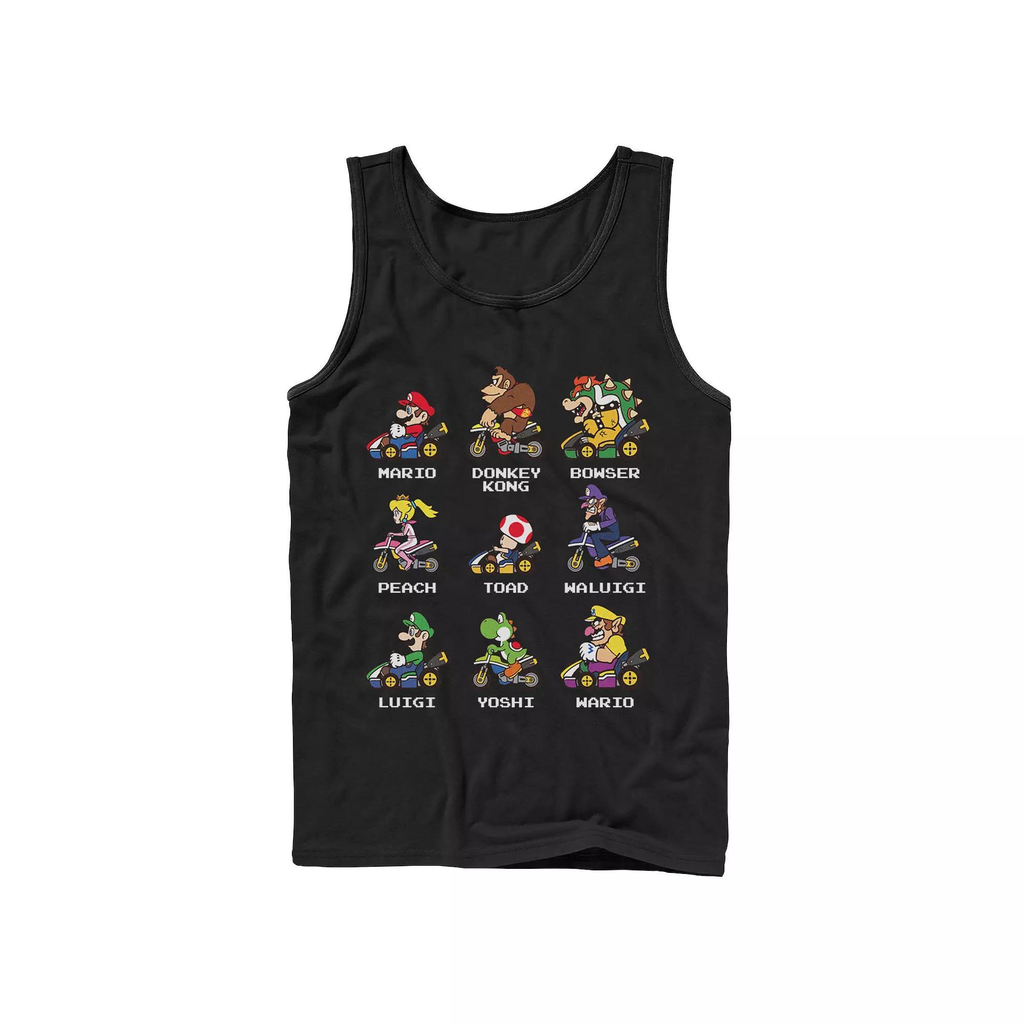 Men's Nintendo Mario Kart Racers Side View Names Tank Top, Size: Large, Black Product Image