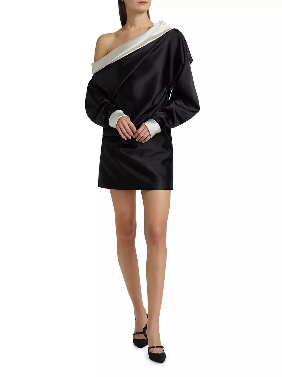 Satin Trimmed One-Shoulder Minidress Product Image