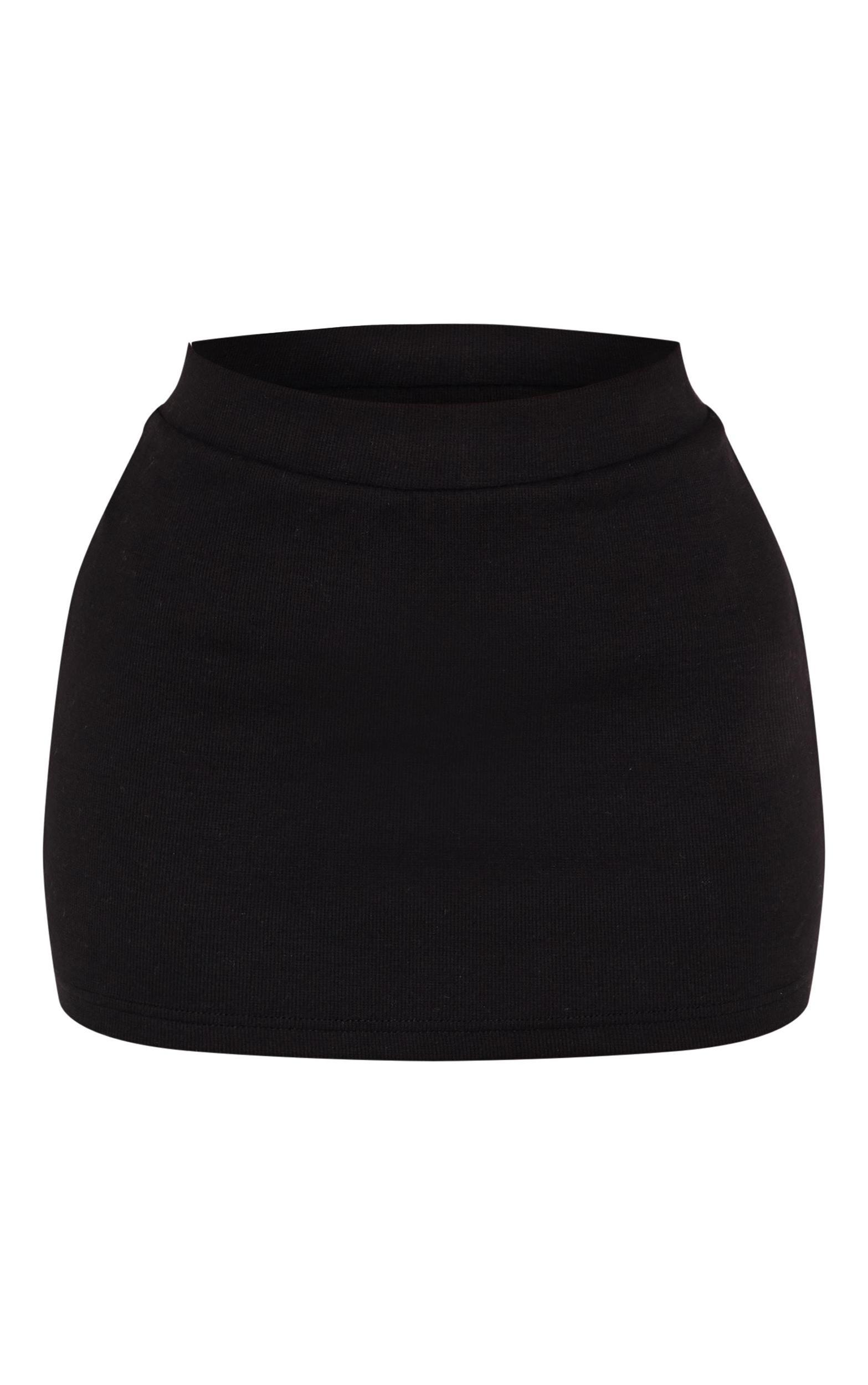 Petite Black Ribbed High Waisted Mini Skirt Product Image