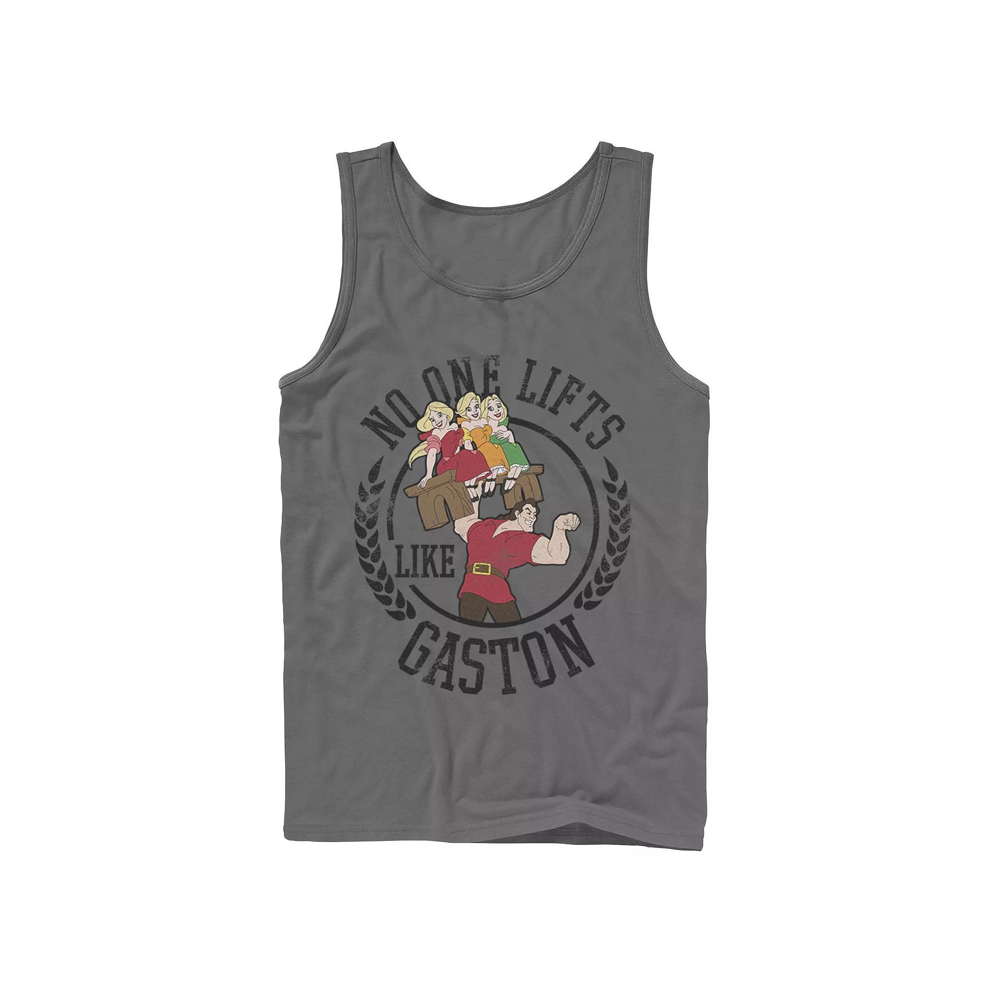 Disneys Beauty and the Beast Mens No One Lifts Like Gaston Badge Tank Top Grey Product Image