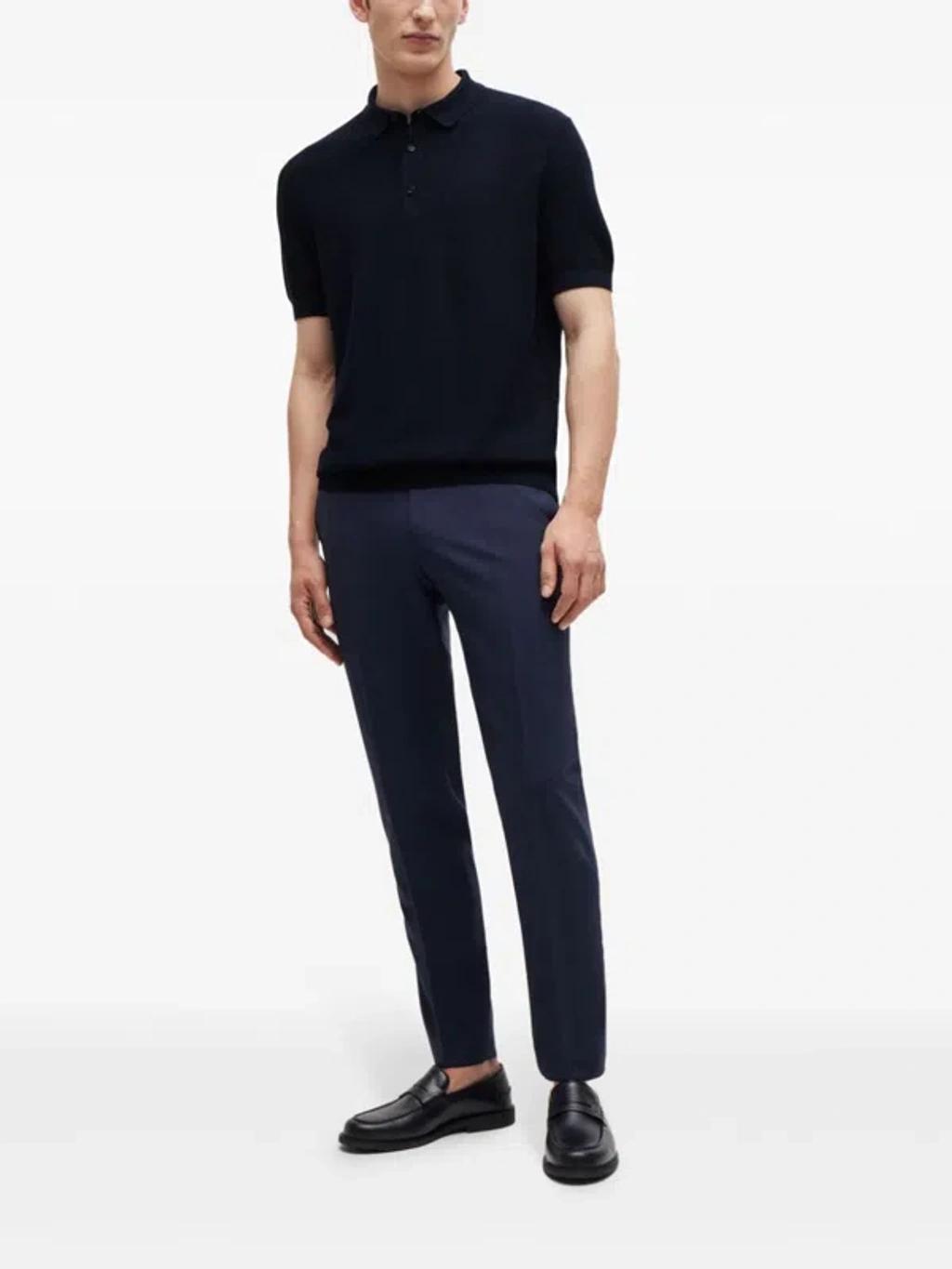 HUGO BOSS Regular-fit Polo Sweater With Mixed Structures In Dark Blue Product Image