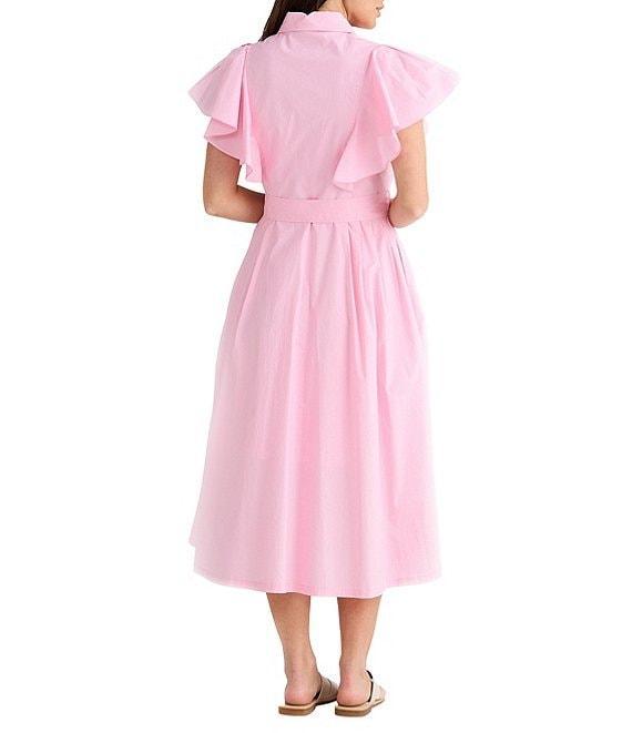 Brave + True Marigold Cotton Ruffle Sleeve Collared V-Neck Button Front Midi Dress Product Image