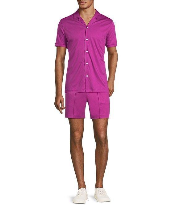 Murano Liquid Luxury Slim Fit Solid Coatfront Short Sleeve Woven Camp Shirt Product Image