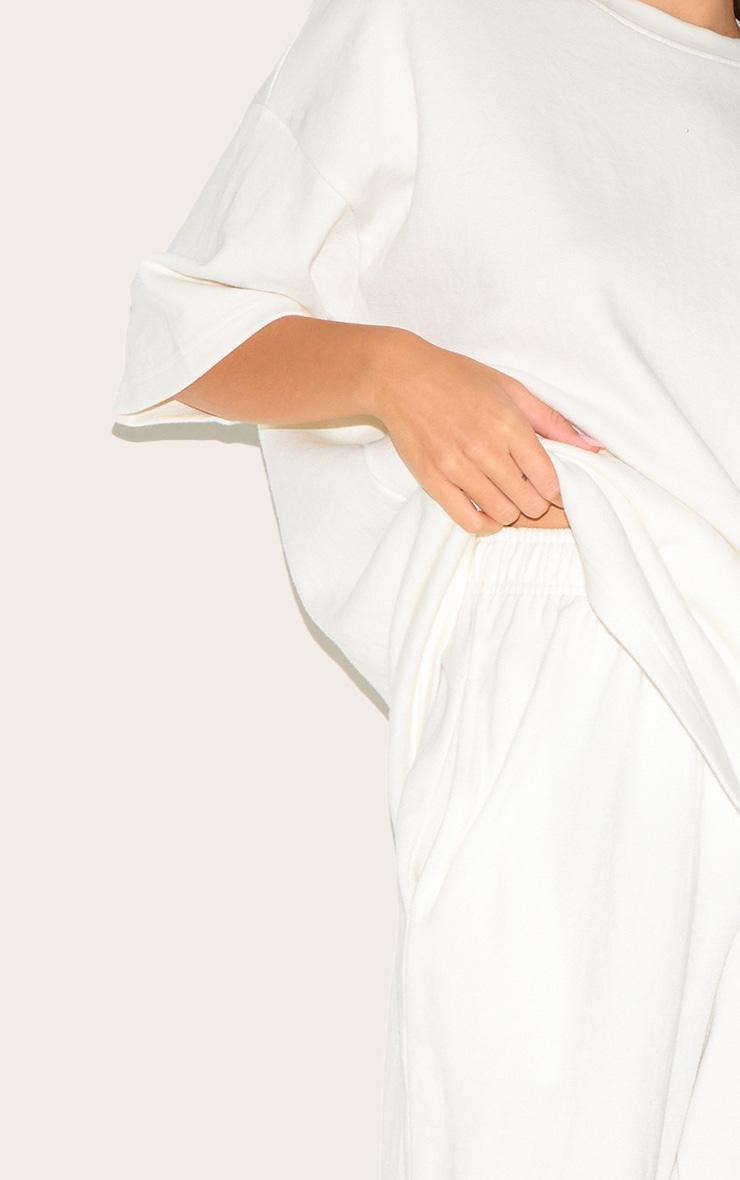 Cream Jersey Mid Rise Wide Leg Pants Product Image