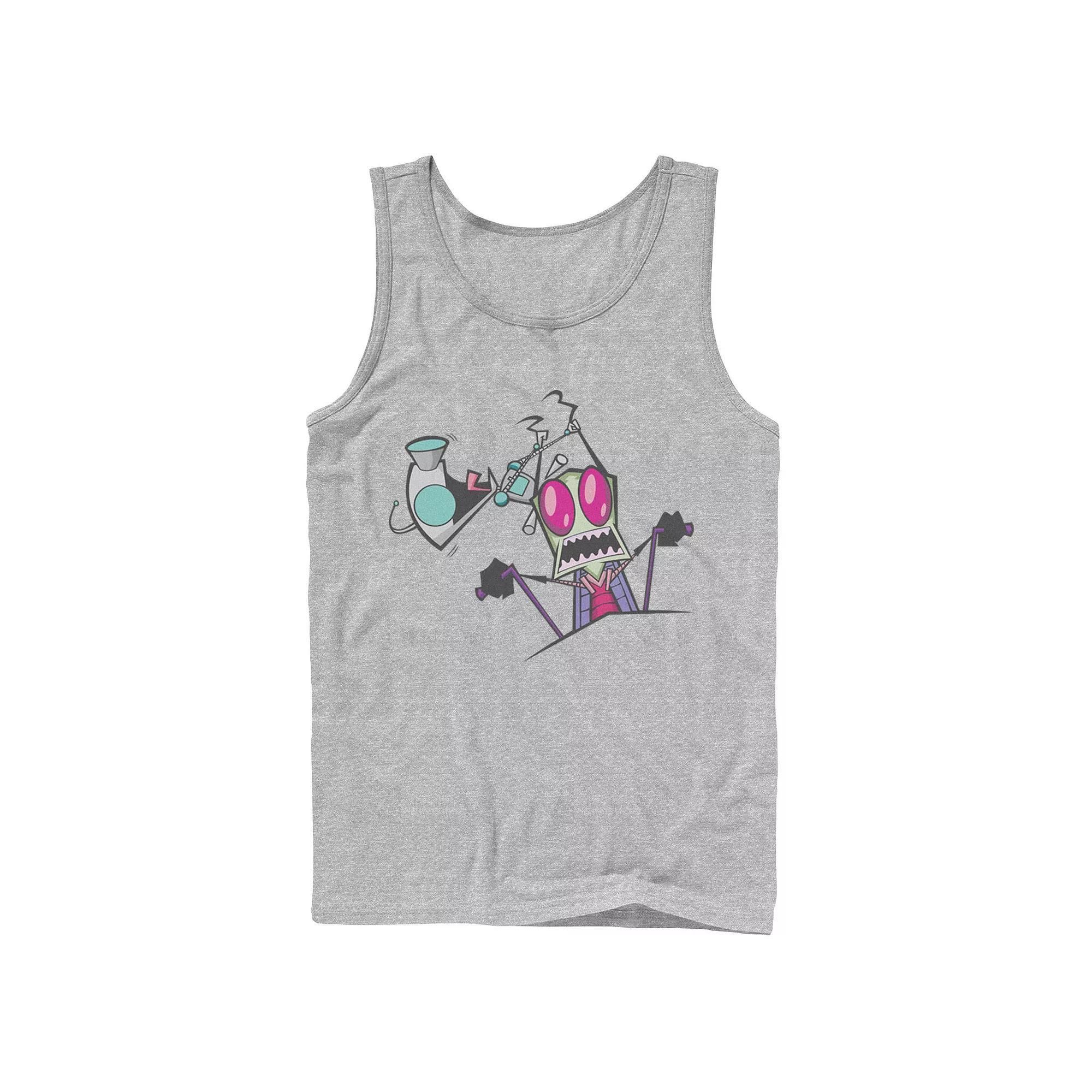 Men's Nickelodeon Invader Zim Gir Pulling Zim's Antennas Portrait Graphic Graphic Tank Top, Size: Large, Athletic Grey Product Image