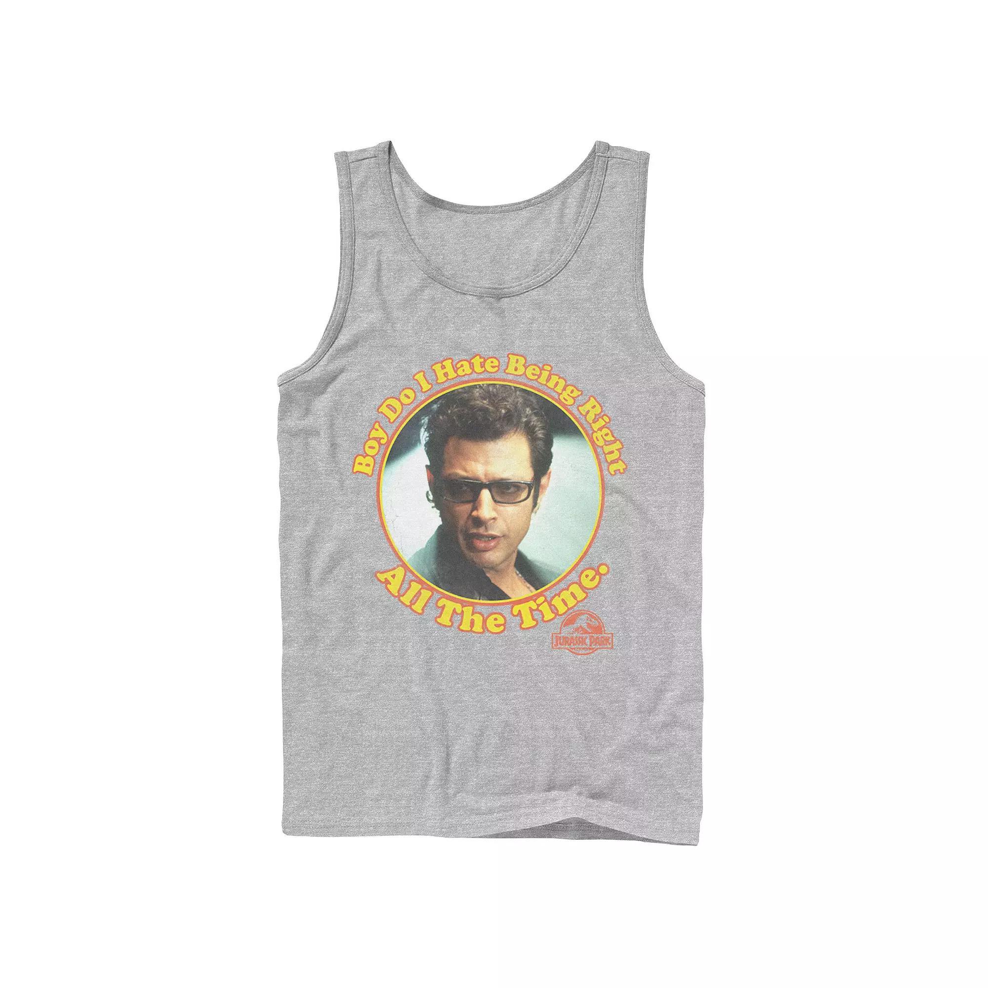 Men's Jurassic Park Hate Being Right All The Time Tank Top, Size: Large, Athletic Grey Product Image