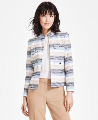 Anne Klein Womens Tweed Striped Jacket Product Image