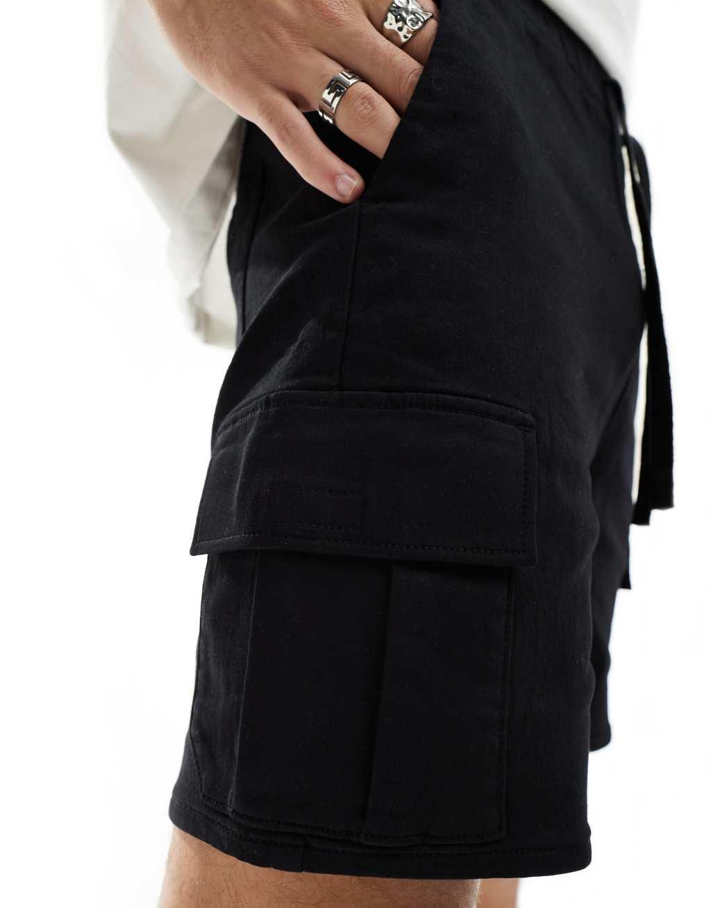 Bershka cargo pocket short in black Product Image