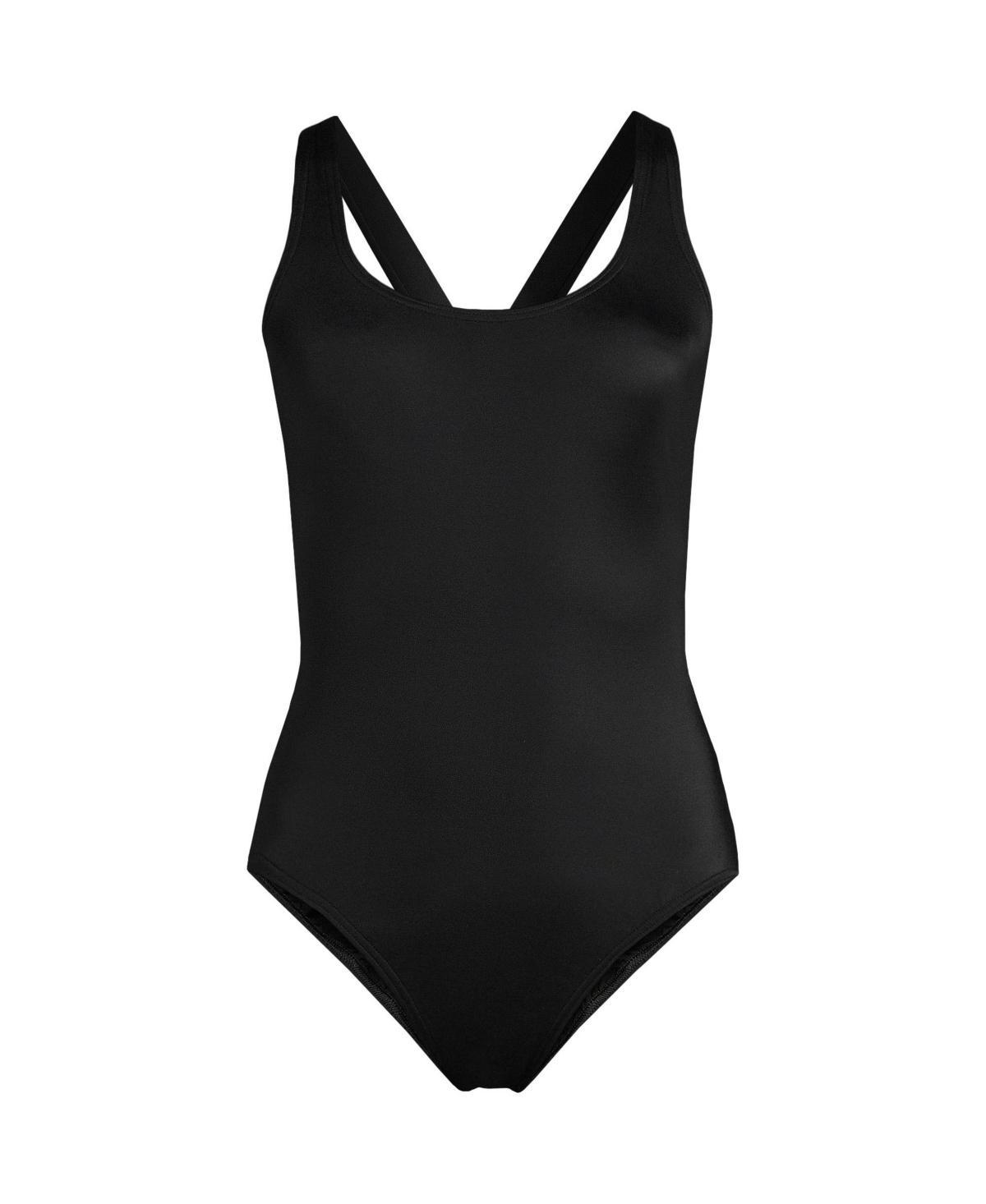 Women's Lands' End Chlorine Resistant Scoop Neck Sporty One-Piece Swimsuit, Size: 8, Black Product Image