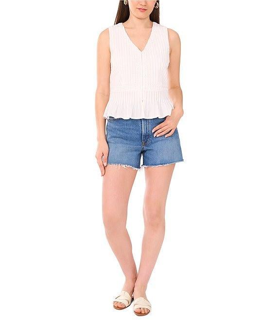 Vince Camuto Woven V-Neck Sleeveless Pleated Peplum Tank Product Image